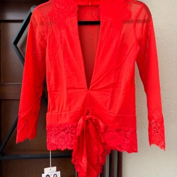 Free People / Revolve x Take HAH Bow Bodysuit Blood Orange REVERSIBLE MED - Picture 6 of 15